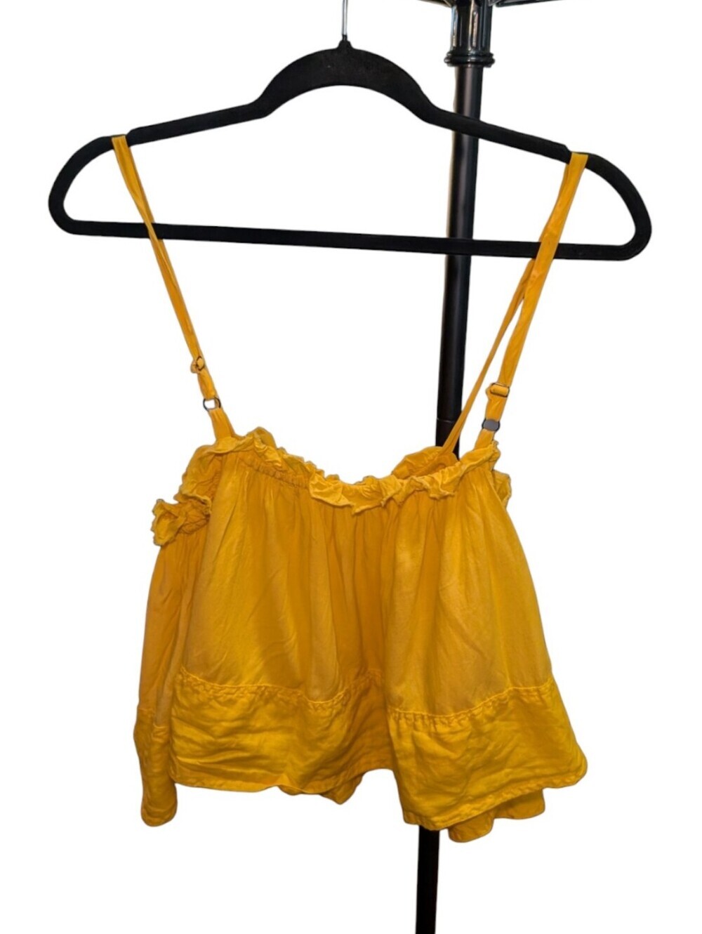 Bright Mustard Yellow Spaghetti Strap Peplum Top - Picture 4 of 7